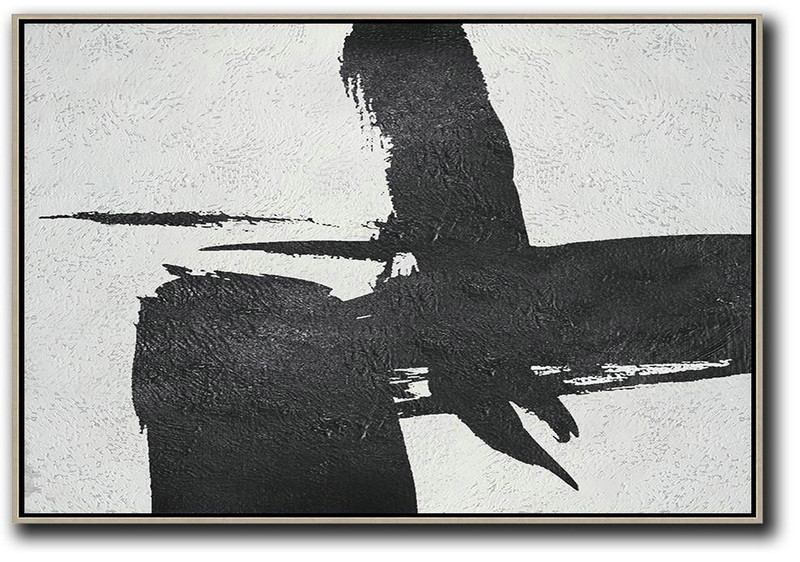 Custom Canvas Wall Art,Hand Painted Oversized Horizontal Minimal Art On Canvas, Black And White Minimalist Painting - Abstract Painting On Canvas